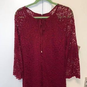 Red Bell Sleeve Lace Dress